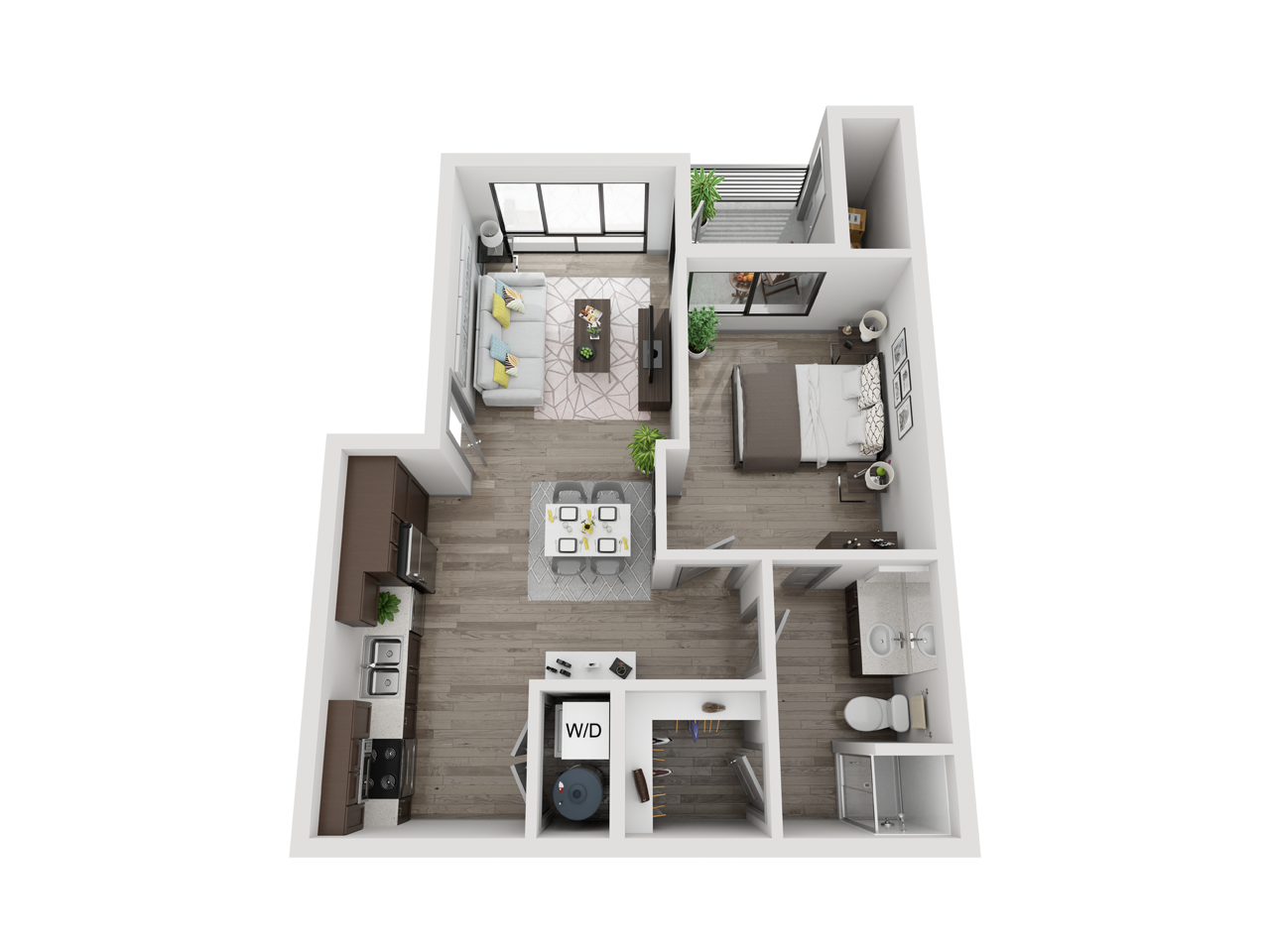 Floor plan for 1 bed, 1 bath, 642 sqft